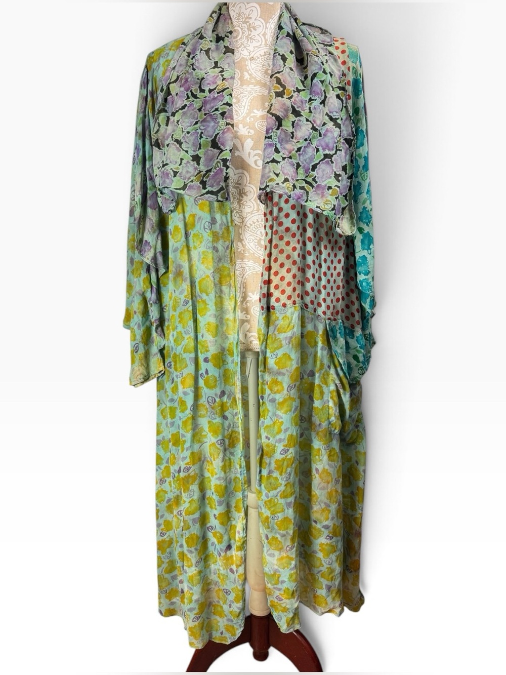 Vintage Uru Kristine St. Rrik Mixed Print Duster Cardigan One Size Artsy Boho